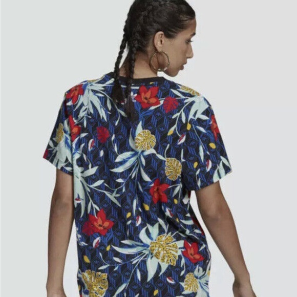 adidas Women’s Floral Logo Tee - Navy Multi - Picture 2 of 9